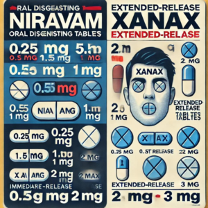 Xanax and Niravam dosage and tablet types in extended-release and oral disintegrating forms.