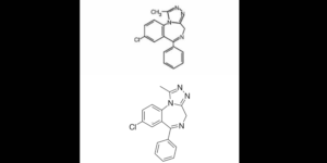 Chemical structure comparison of Niravam and Xanax - molecular diagrams displayed side by side.